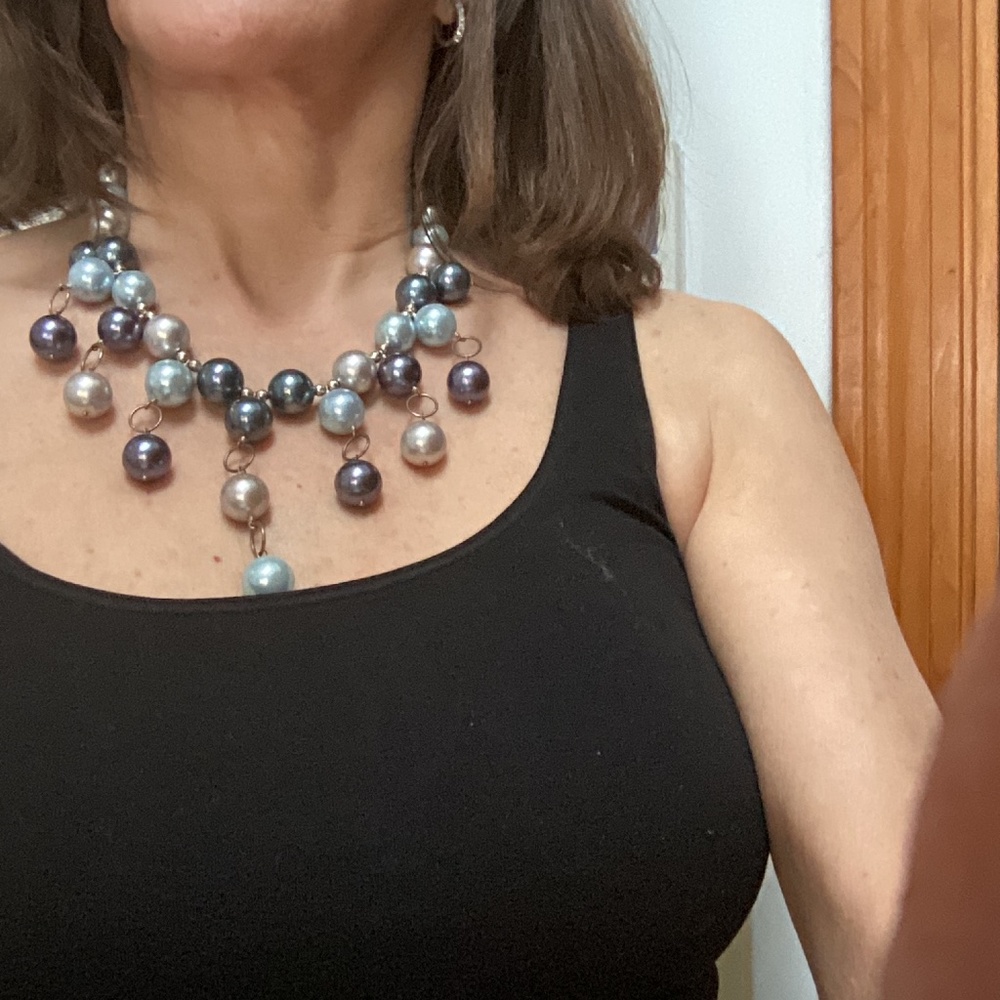 Statement piece necklace blue Swarovski pearls and ss
